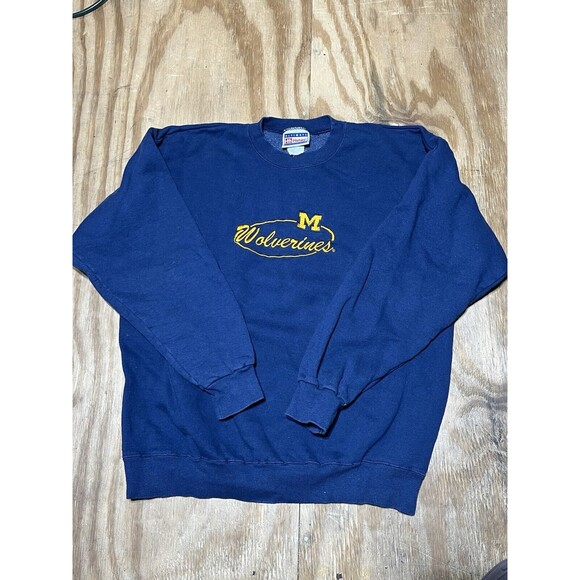 michigan wolverines crewneck sweatshirt Men L Blue Knit NCAA Pullover @J2 Hanes - Picture 1 of 7